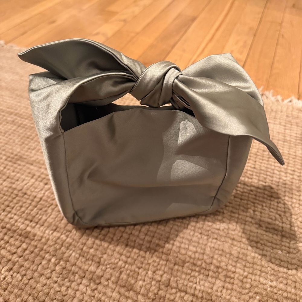 Satin Knot-Top Mini Bag in Silver